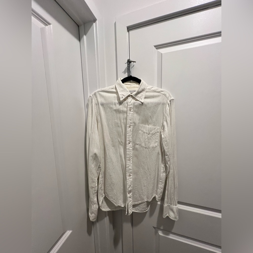 GUSTIN | Rainbow Nep White Chambray Cotton Shirt | size M Slim Fit L
